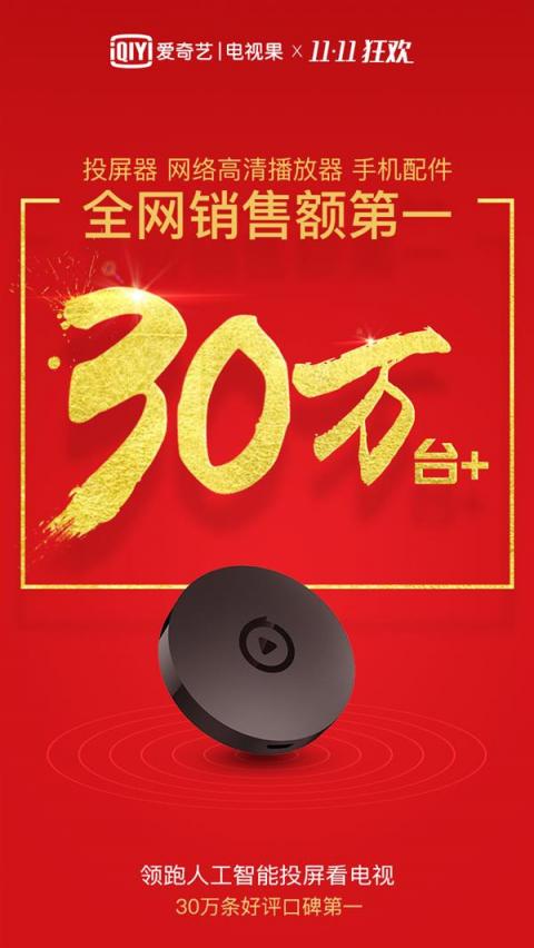 电视果双11热销30万台 用户口碑成就投屏第一品牌