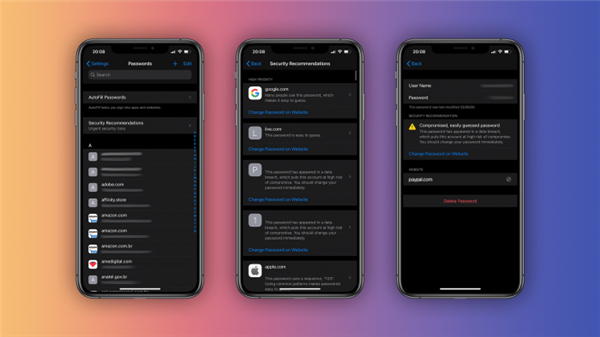 iOS 14中苹果加强安全管理：对可能会遭泄的弱密码发出警告