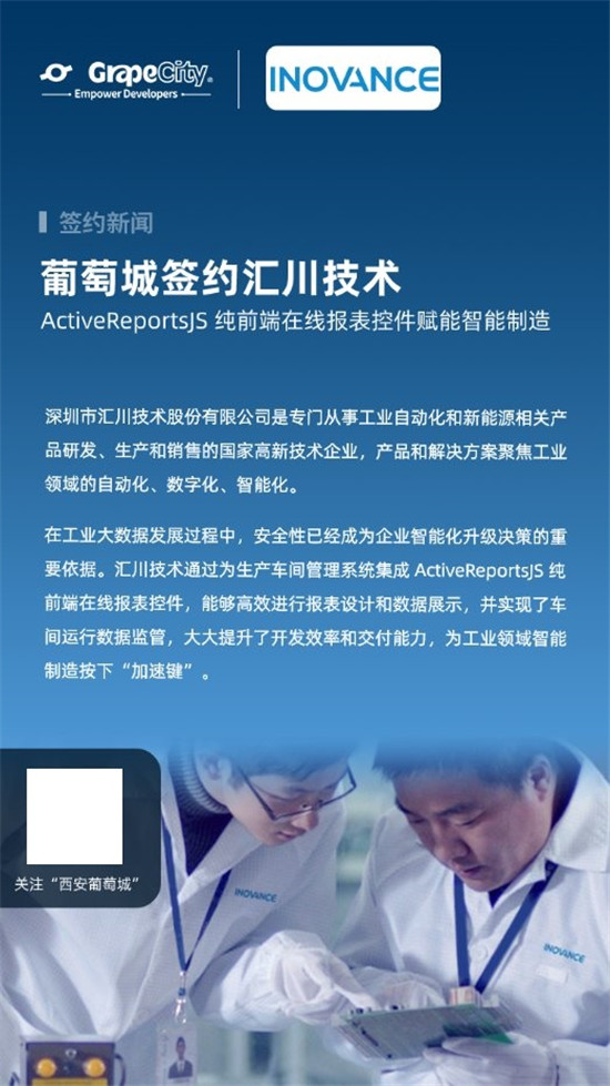 葡萄城携手汇川技术，ActiveReportsJS报表控件赋能智能制造