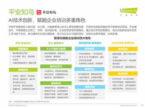 平安知鸟解决方案入选艾瑞2021《中国企业培训行业研究报告》