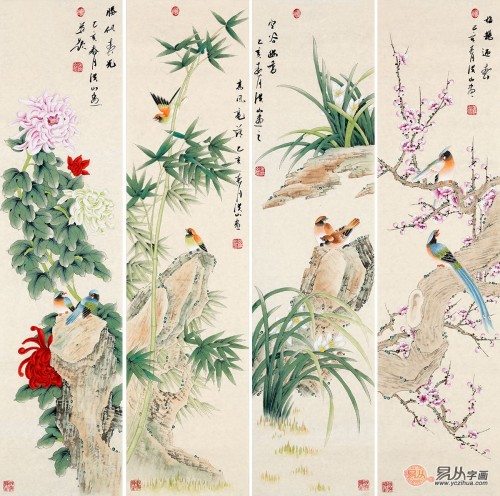 客厅背景墙上的挂画，名家手绘花鸟国画更受欢迎