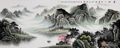 沙发背景墙上装饰画，手绘山水高雅艺术有品位