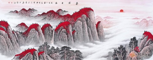 沙发背景墙上装饰画，手绘山水高雅艺术有品位