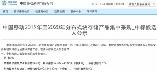 中国移动分布式块存储最大单揭晓，浪潮等中标