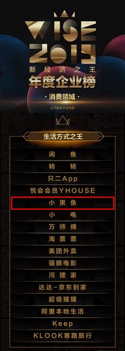 2019新经济之王榜单发布，小黑鱼获评“生活方式之王”