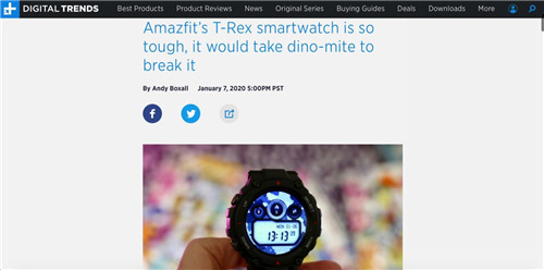 军标认证+户外风格，华米科技 Amazfit T-Rex 手表媒体口碑持续走高