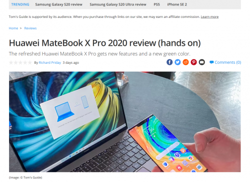 华为MateBook X Pro 2020款海外发布 新色翡冷翠引爆外媒关注