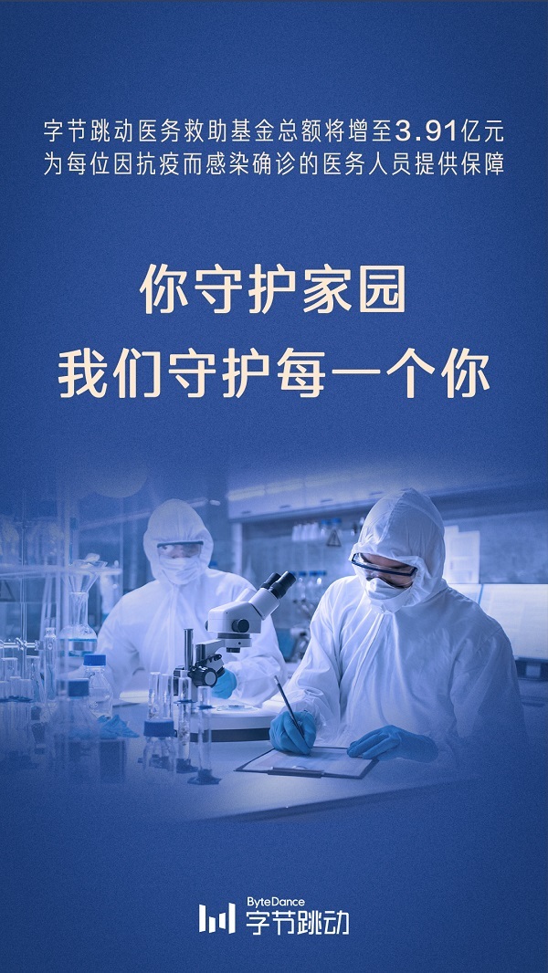 张一鸣向字节跳动医务救助基金捐赠1亿元