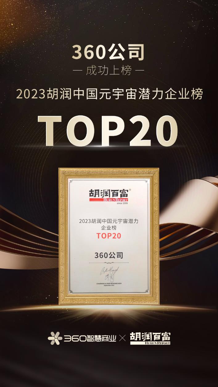 360公司上榜2023胡润中国元宇宙潜力企业榜TOP20