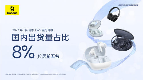 TWS市场观察：Canalys 2023年Q4 数据发布，倍思以8%占比强势进驻前五